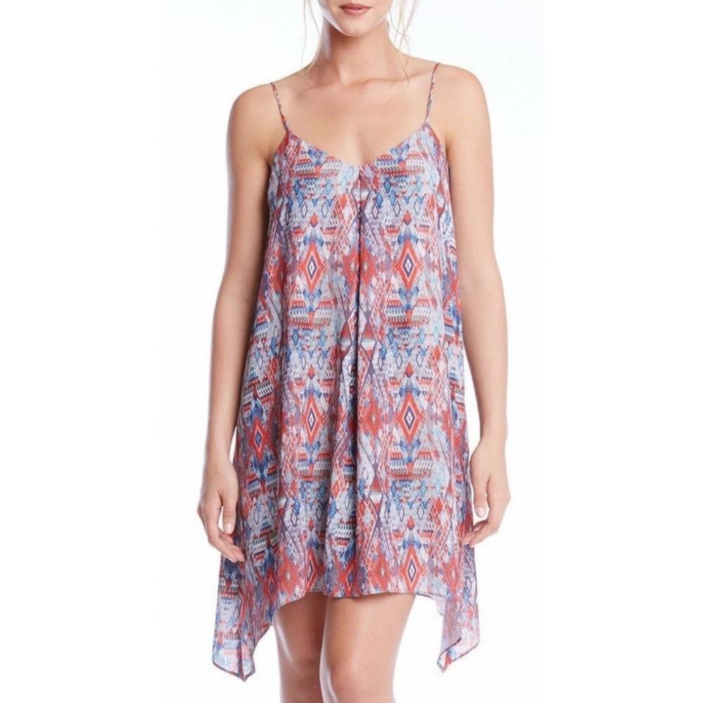 Karen Kane Sundress LSpaghetti Strap Knee Length‎ Asymmetrical Lined Red Blue